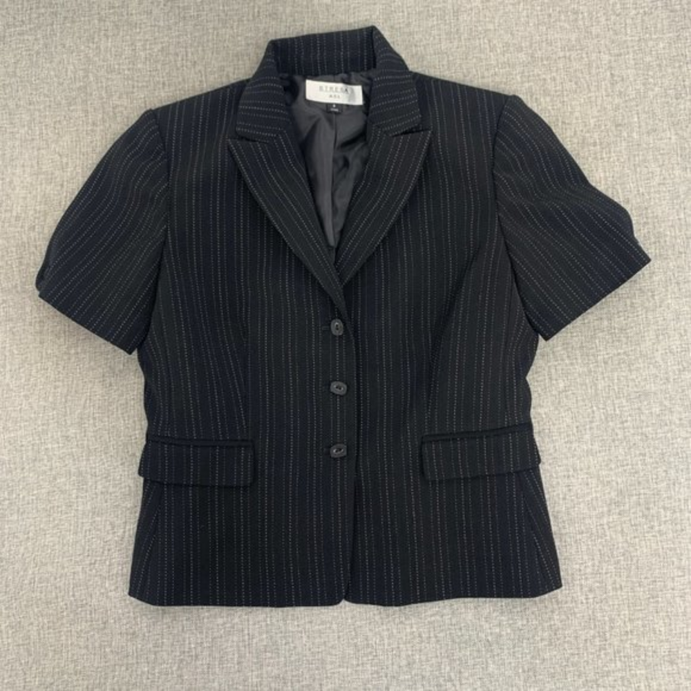 Stresa ASL Short Sleeve Blazer Black‎ Size 6 Lined Polyester & Rayon Suit Jacket